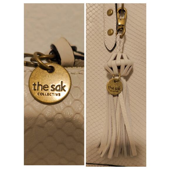 The Sak Pebbled Leather Ivory Cream Shopper Zip Top Tote Shoulder Bag Purse - Picture 9 of 12